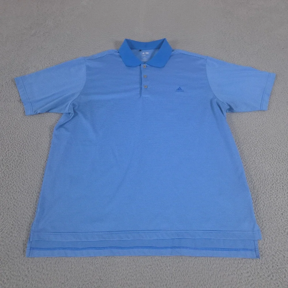 Adidas Polo Shirt Mens XL Blue Climalite Striped Short Sleeve Moisture Wicking